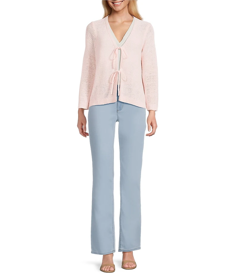 Jones New York Tie Front V-Neck 3/4 Sleeve Cardigan