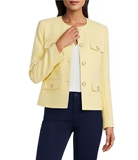 Jones New York Tweed Crew Neck Long Sleeve Button-Front Jacket