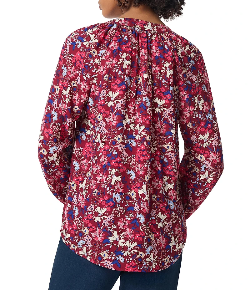 Jones New York Twin Printed Split-V Neck Long Raglan Sleeve Blouse