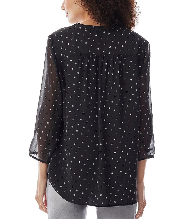 Jones New York V-Neck 3/4 Sleeve Printed Blouse