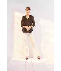 Jones New York V-Neck 3/4 Sleeve Printed Blouse