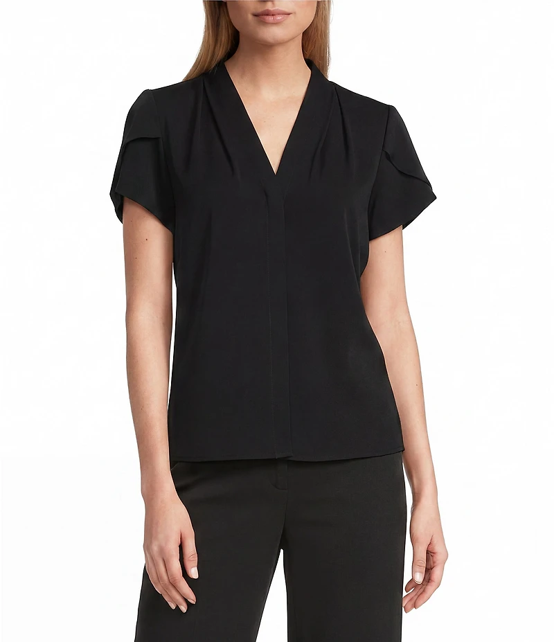 Jones New York V-Neck Petal Sleeve Blouse