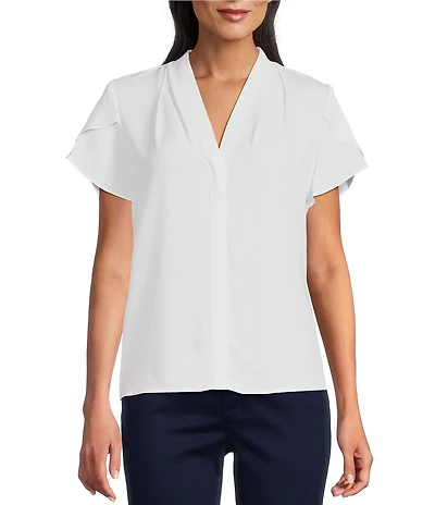 Jones New York V-Neck Petal Sleeve Blouse