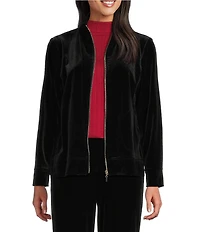Jones New York Velour Mock Neck Long Sleeve Zip Front Jacket