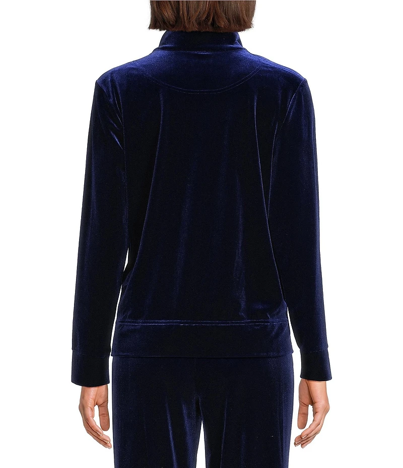 Jones New York Velour Mock Neck Long Sleeve Zip Front Jacket