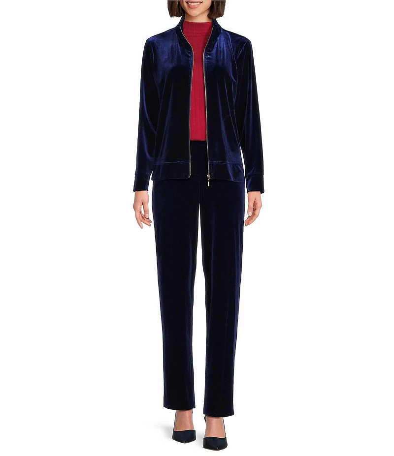 Jones New York Velour Mock Neck Long Sleeve Zip Front Jacket