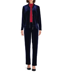 Jones New York Velour Mock Neck Long Sleeve Zip Front Jacket