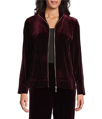 Jones New York Velour Mock Neck Long Sleeve Zip Front Jacket