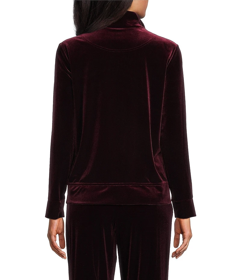 Jones New York Velour Mock Neck Long Sleeve Zip Front Jacket