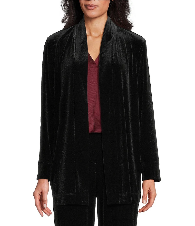 Jones New York Velour Open Front Long Sleeve Cardigan