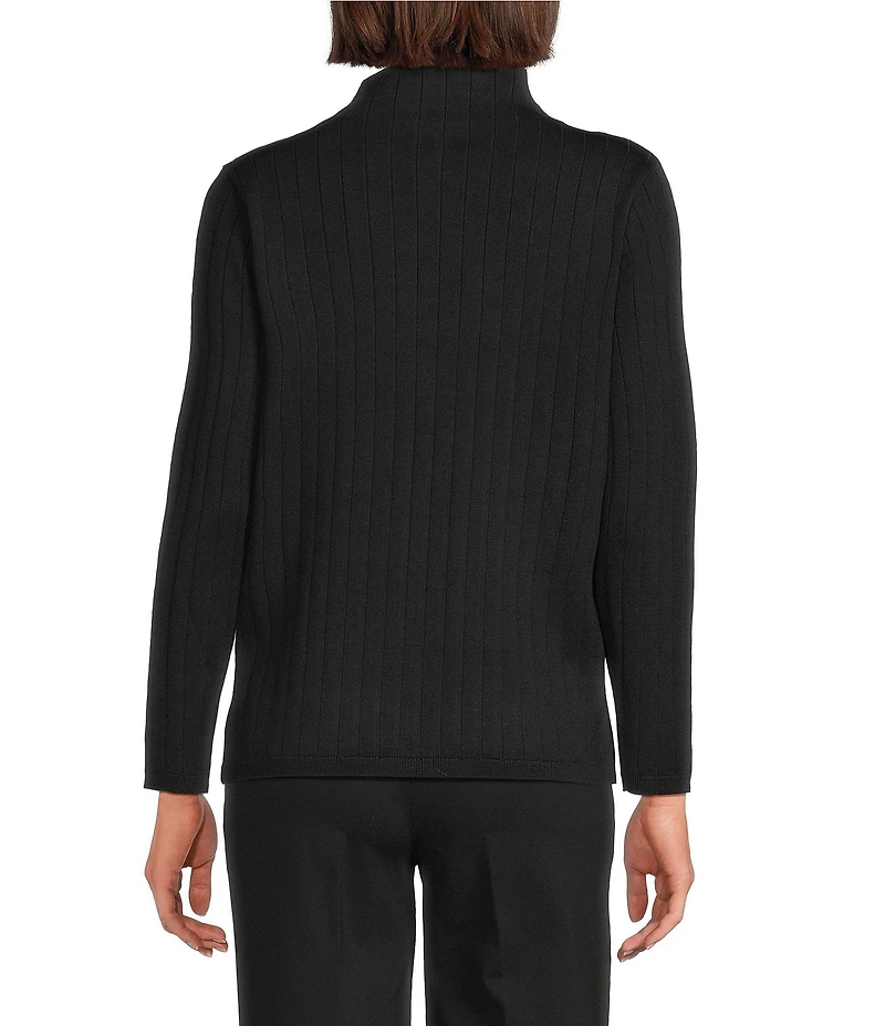 Jones New York Wide Ribbed Knit Funnel Neck Long Sleeve Top