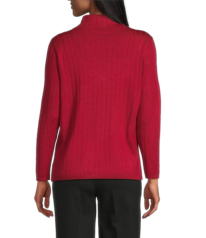 Jones New York Wide Ribbed Knit Funnel Neck Long Sleeve Top