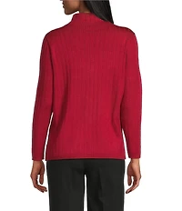 Jones New York Wide Ribbed Knit Funnel Neck Long Sleeve Top