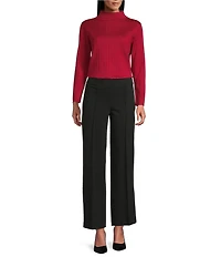 Jones New York Wide Ribbed Knit Funnel Neck Long Sleeve Top