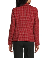 Jones New York Wool Blend Plaid Tweed Notch Lapel Faux Double Breasted Jacket