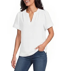 Jones New York Woven Mandarin Collar Short Sleeve Top