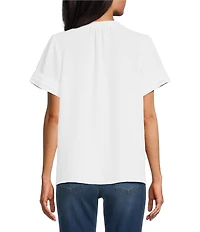 Jones New York Woven Mandarin Collar Short Sleeve Top