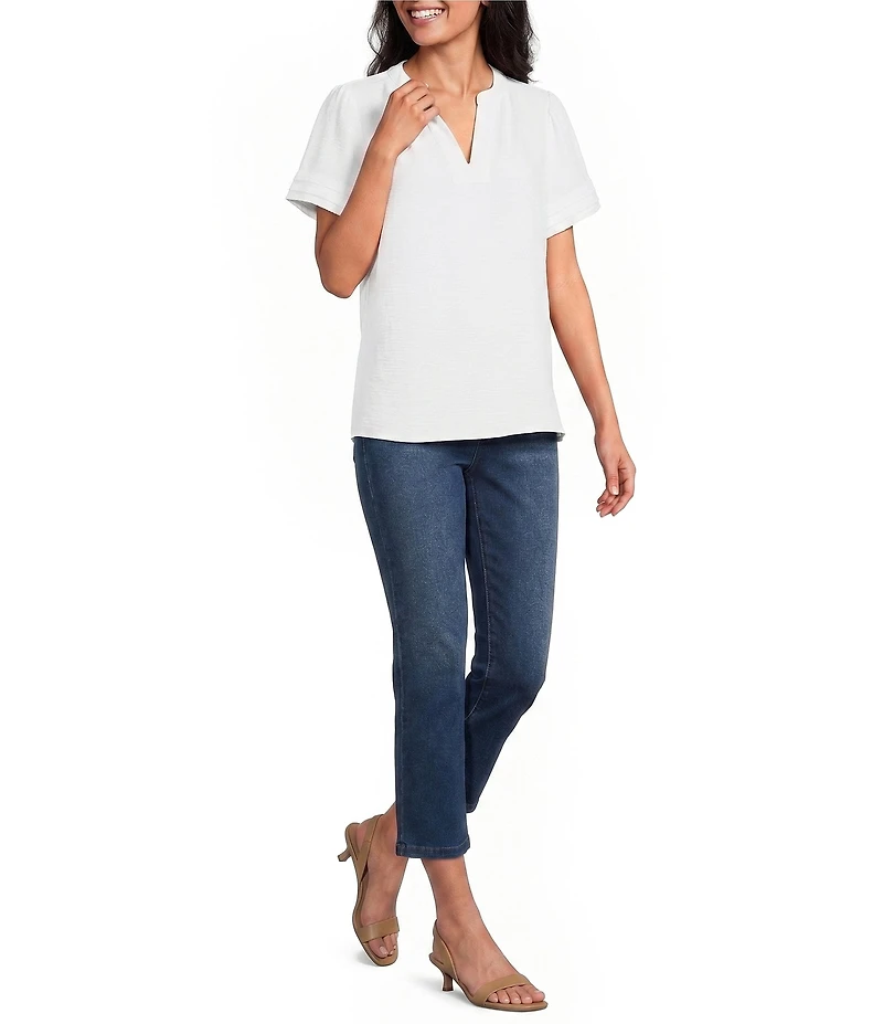 Jones New York Woven Mandarin Collar Short Sleeve Top