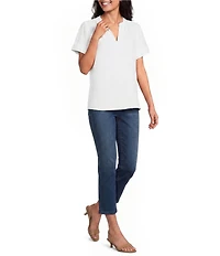 Jones New York Woven Mandarin Collar Short Sleeve Top