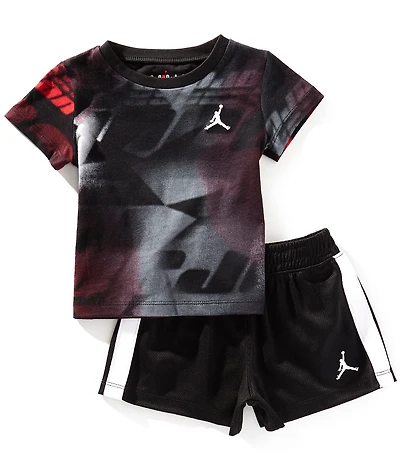Jordan Baby Boys Triple Team AOP Short Sleeve Graphic T-Shirt & Racing-Stripe Shorts Set