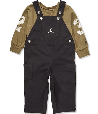 Jordan Baby Boys Sleeveless Peached Canvas Overall & Long-Sleeve Jersey T-Shirt Set