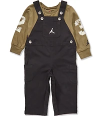 Jordan Baby Boys Sleeveless Peached Canvas Overall & Long-Sleeve Jersey T-Shirt Set