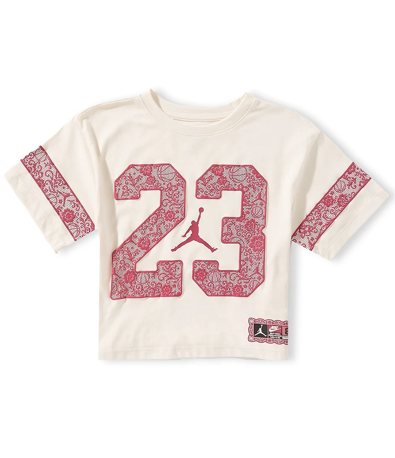 Jordan Big Girls Flower Lace Short Sleeve Tee
