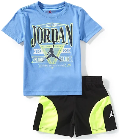 Jordan Little Boys Short Sleeve Flight Club Era T-Shirt & Color Block French Terry Shorts Set