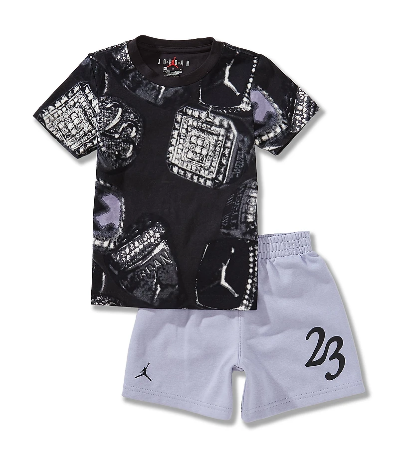 Jordan Little Boys Short Sleeve MVP Ring Allover Printed T-Shirt & French Terry Short Set