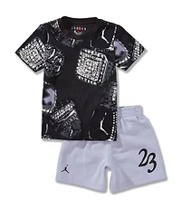 Jordan Little Boys Short Sleeve MVP Ring Allover Printed T-Shirt & French Terry Short Set