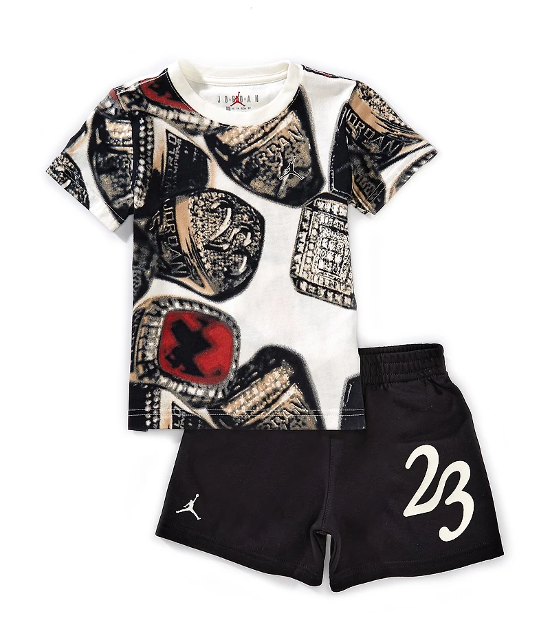 Jordan Little Boys Short Sleeve MVP Ring Allover Printed T-Shirt & French Terry Short Set