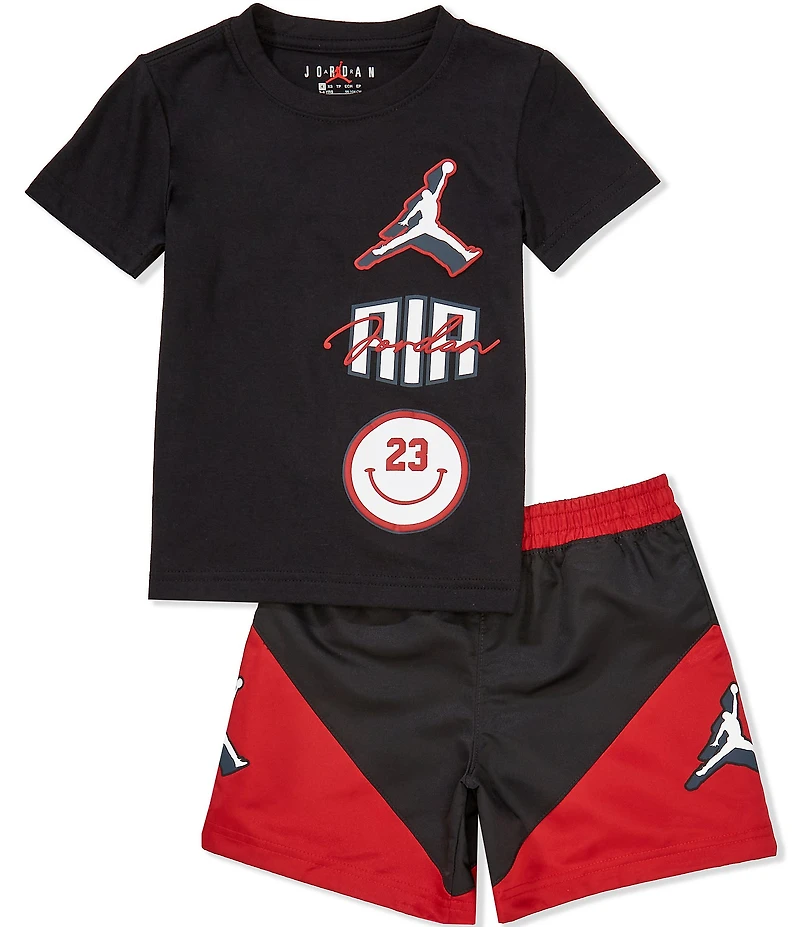 Jordan Little Boys Short Sleeve Stacked Logo Graphic Jersey T-Shirt & Color Block Woven Shorts Set