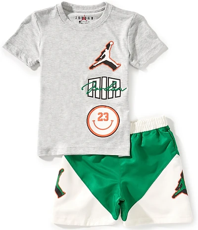 Jordan Little Boys Short Sleeve Stacked Logo Graphic Jersey T-Shirt & Color Block Woven Shorts Set