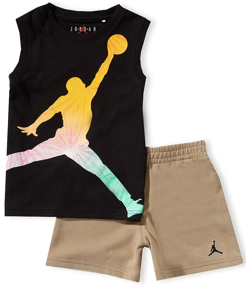 Jordan Little Boys Sleeveless Tie-Dye-Jumpman-Graphic Jersey T-Shirt & French Terry Shorts Set