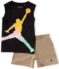 Jordan Little Boys Sleeveless Tie-Dye-Jumpman-Graphic Jersey T-Shirt & French Terry Shorts Set