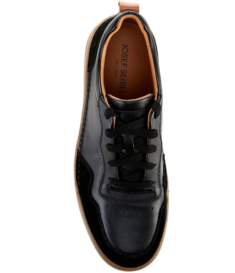 Josef Seibel Men's Cleve 01 Leather and Suede Perforated Detail Lace Up Sneakers