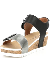 Josef Seibel Quinn02 Leather Buckle Detail Wedge Sandals