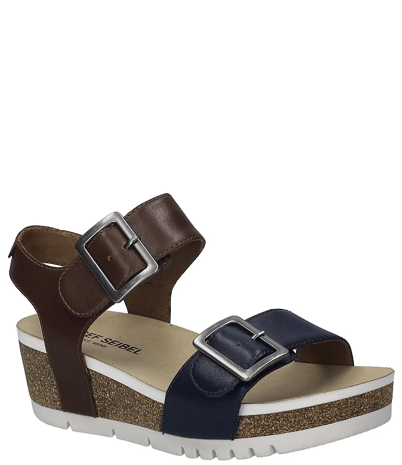 Josef Seibel Quinn02 Leather Buckle Detail Wedge Sandals