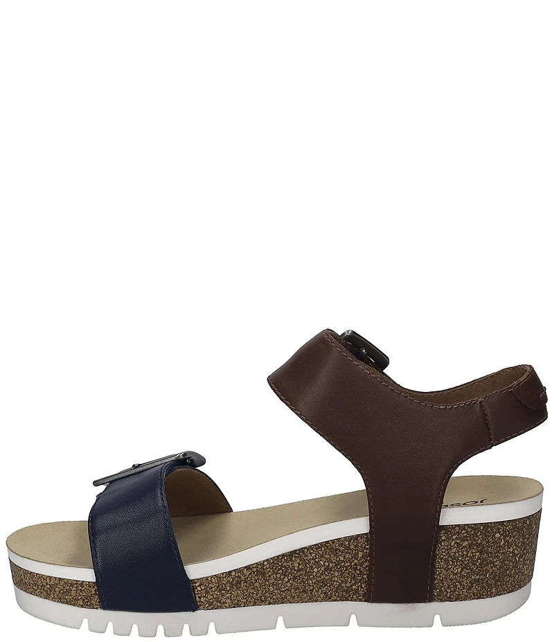 Josef Seibel Quinn02 Leather Buckle Detail Wedge Sandals