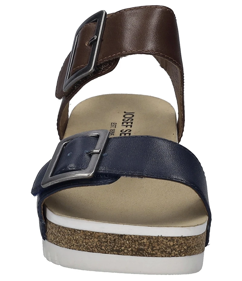 Josef Seibel Quinn02 Leather Buckle Detail Wedge Sandals