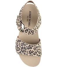 Josef Seibel Quinn 16 Leather Leopard Print Ankle Wrap Banded Wedge Sandals