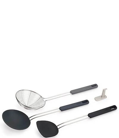 Joseph Joseph Compact 3-Piece Wok Silicone Turner Silicone Spoon and Wire Skimmer Set