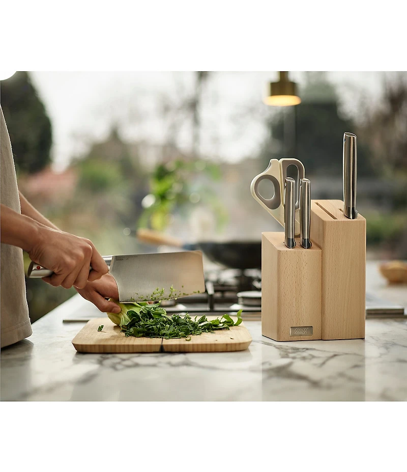 Joseph Joseph Elevate Fusion 5-Piece Knife, Cleaver and Scissor Set with Beechwood Block