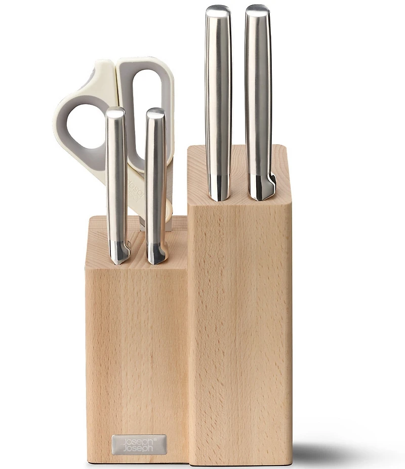 Joseph Joseph Elevate Fusion 5-Piece Knife, Cleaver and Scissor Set with Beechwood Block
