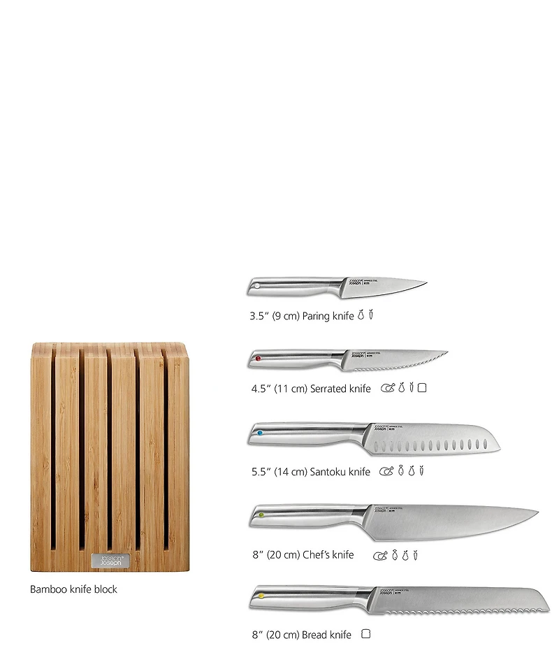 Joseph Joseph Elevate Steel Knives Bamboo 5-Piece Knife Block Set