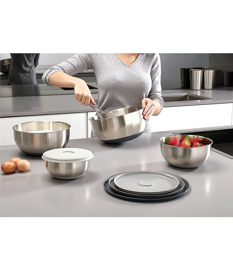 Joseph Joseph Nest Prep & Store 8-Piece Bowl Set with Lids- Stainless Steel