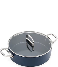 Joseph Joseph Space Folding Handle Ceramic Non-Stick Dark Blue 5-Quart Shallow Casserole Pan & Lid