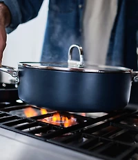 Joseph Joseph Space Folding Handle Ceramic Non-Stick Dark Blue 5-Quart Shallow Casserole Pan & Lid