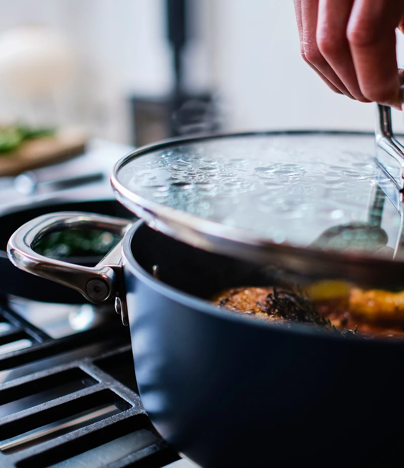 Joseph Joseph Space Folding Handle Ceramic Non-Stick Dark Blue 5-Quart Shallow Casserole Pan & Lid