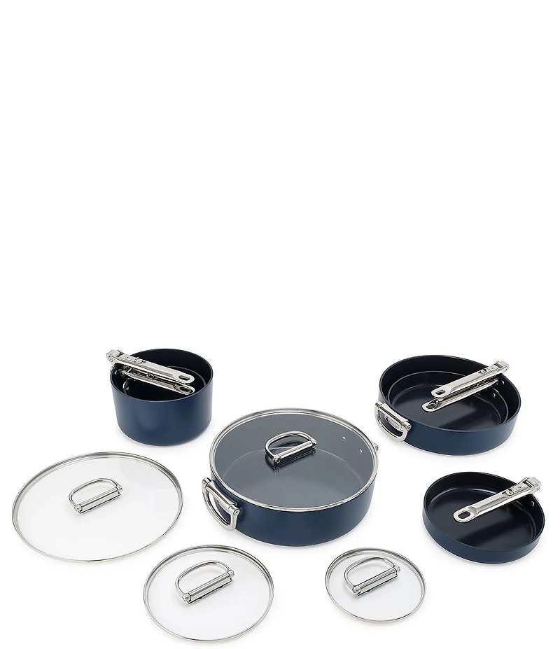 Joseph Joseph Space Folding Handle Ceramic Non-Stick Dark Blue 10-Piece Cookware Set